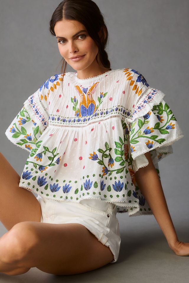 Sand Palms Paradise Embroidered Blouse