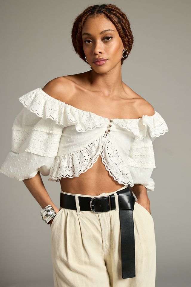 Farm Rio x Anthropologie Victorian Lace Crop Blouse | Anthropologie