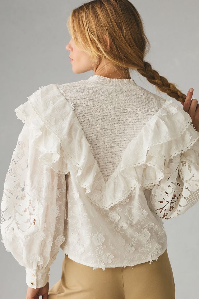 Farm Rio Smocked Yoke 3D Flower Blouse #2
