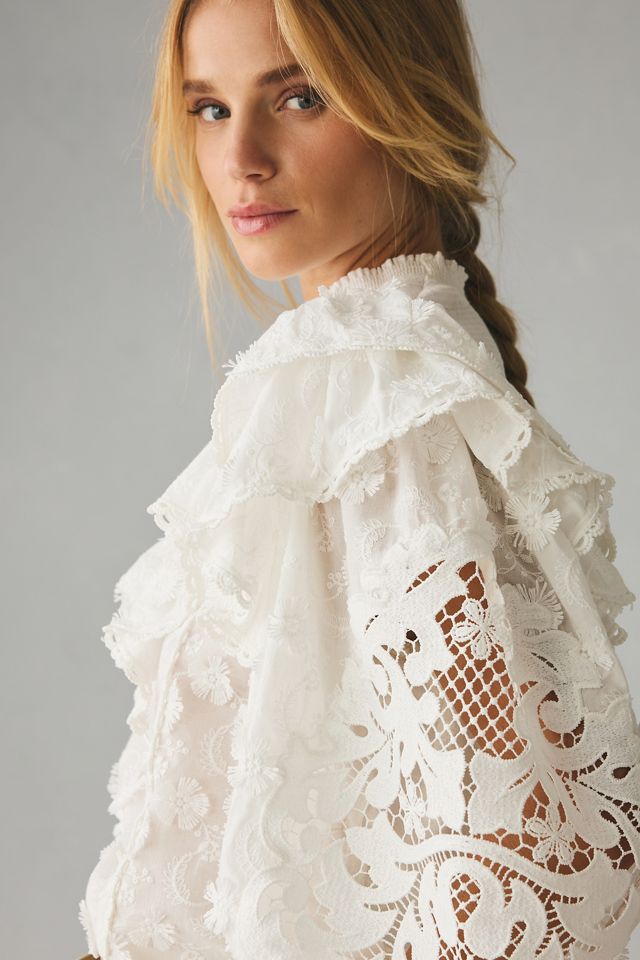 Farm Rio Smocked Yoke 3D Flower Blouse #4
