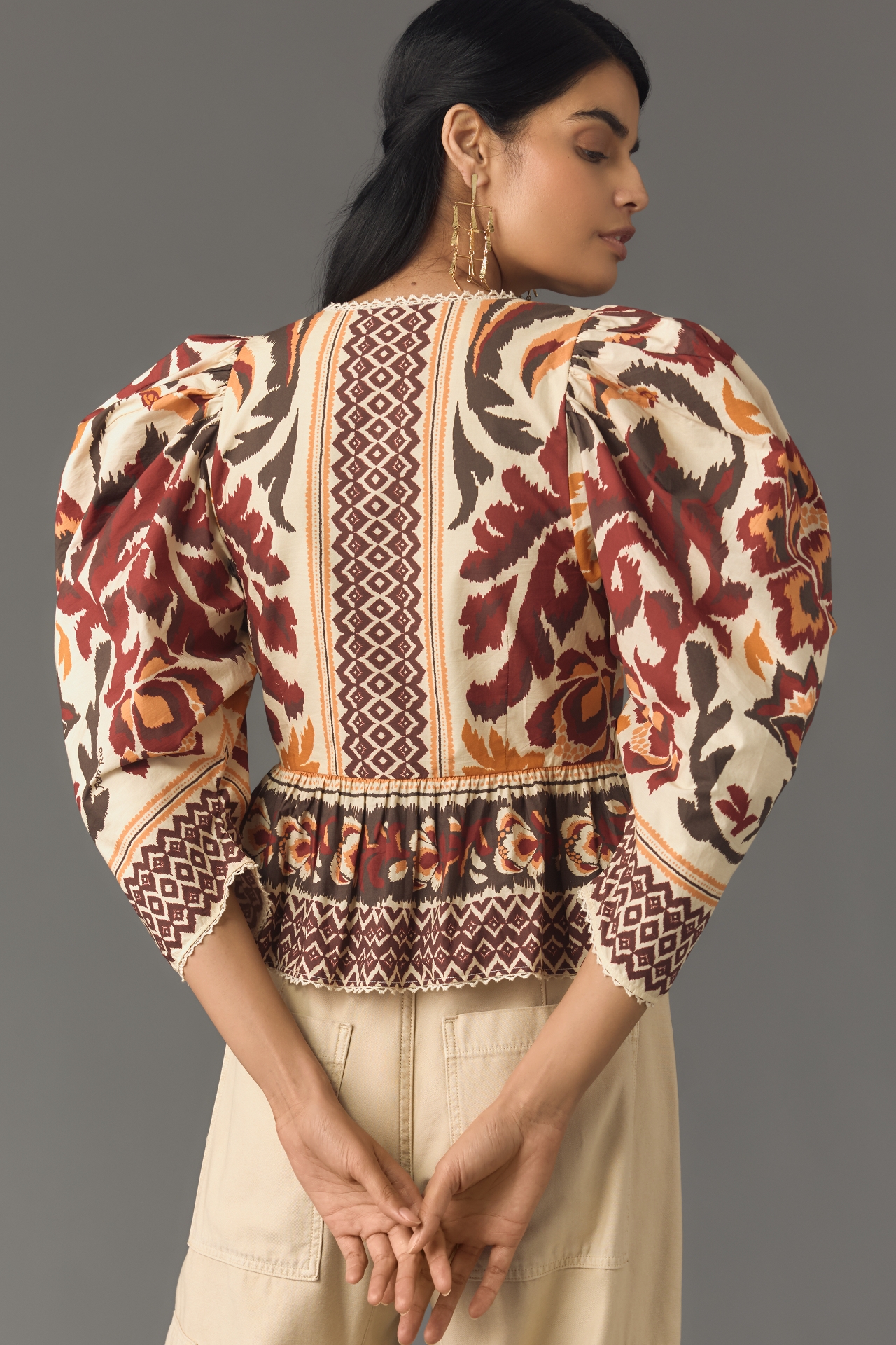 Farm Rio Toucans Scarf Puff-Sleeve Blouse