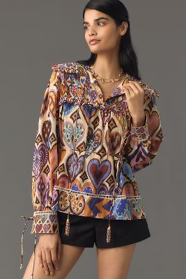 Shop Farm Rio Hearts Ikat Cream Blouse In Multicolor