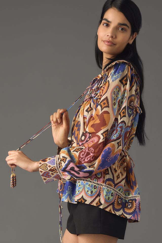 Farm Rio Hearts Ikat Cream Blouse #1
