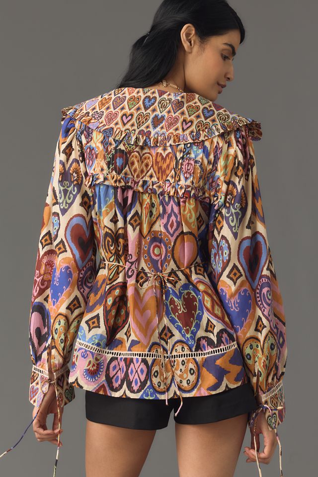 Farm Rio Hearts Ikat Cream Blouse #2