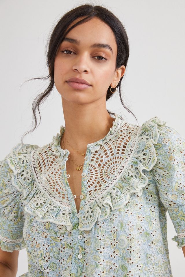 By Anthropologie Ruffled Eyelet Tank