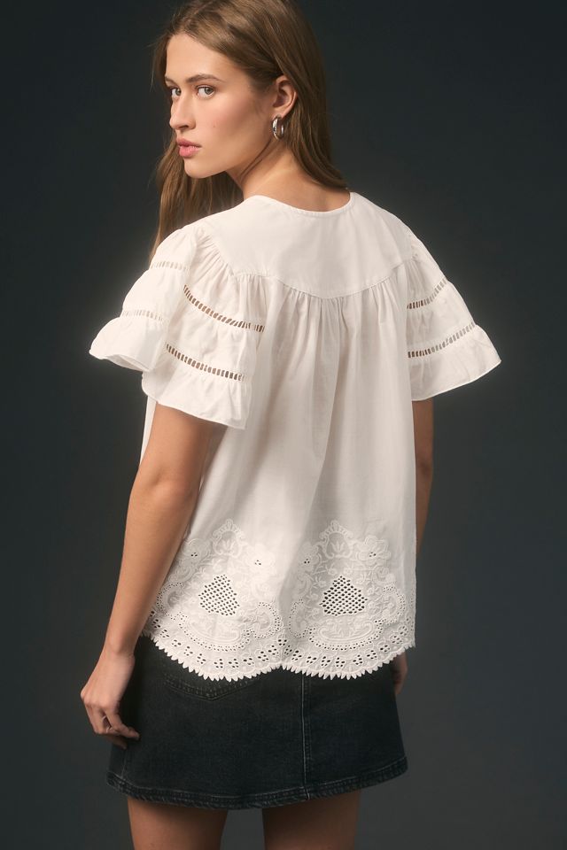 Jennifer and Grace Flutter-Sleeve Peasant Blouse #1