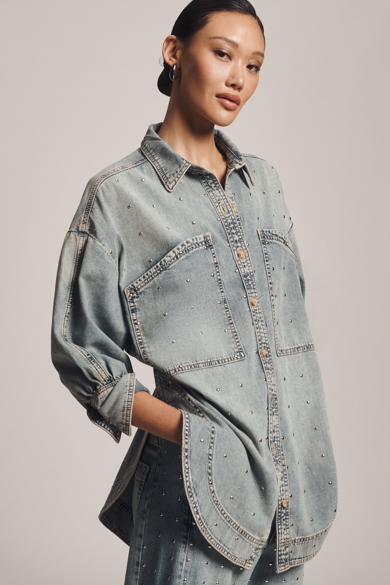 Pilcro Studded Denim Buttondown Shirt