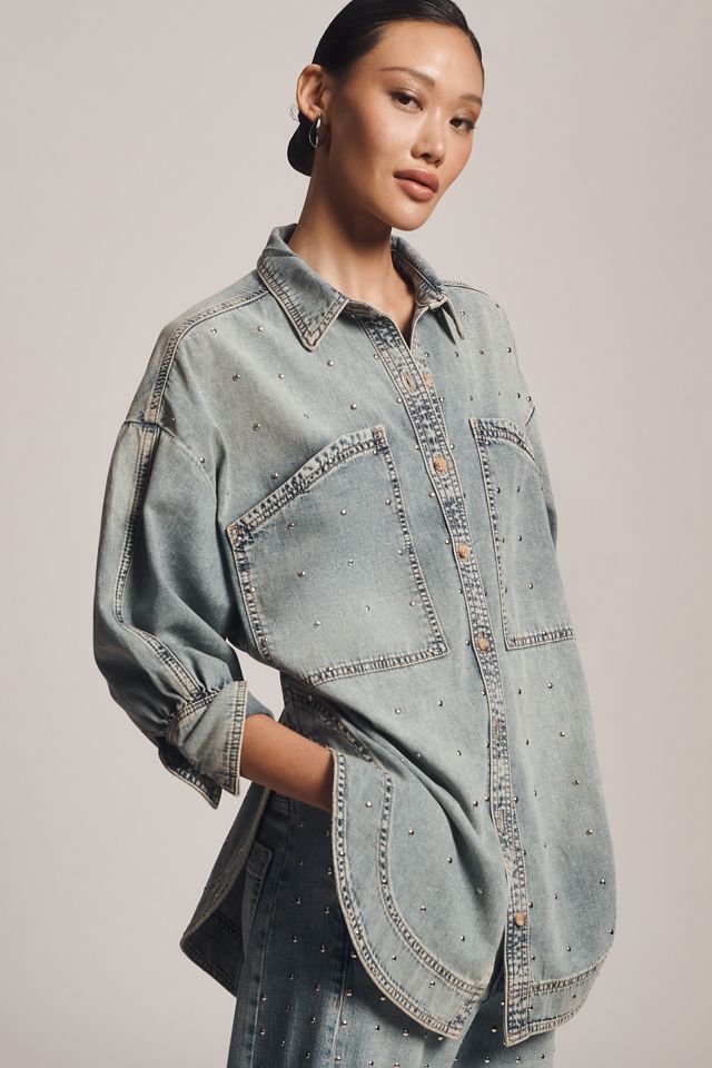 Pilcro Pearled Denim Buttondown Shirt #3