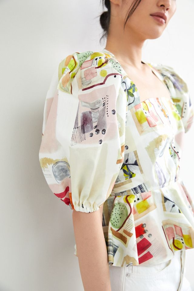 Puff-Sleeved Peplum Blouse #1
