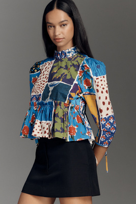 Hunter Willa Cropped Peplum Top In Blue