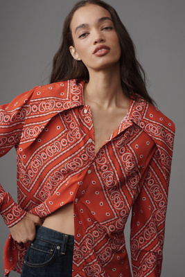 Hunter Frances Long-sleeve Tie-neck Blouse In Red