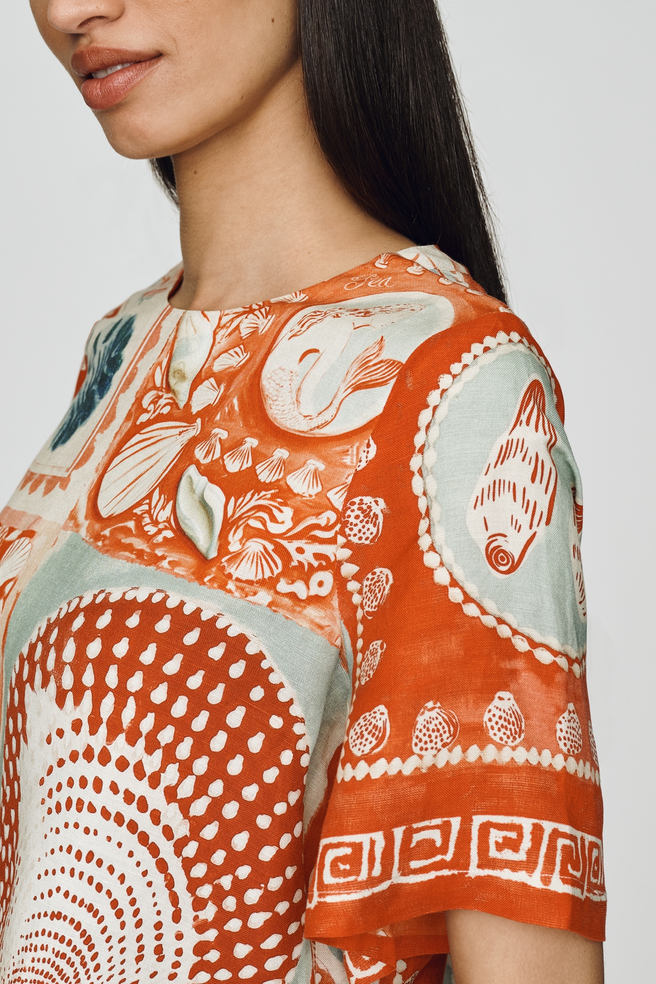 Hunter Bell Maeve Seashell-Print Linen-Blend Top