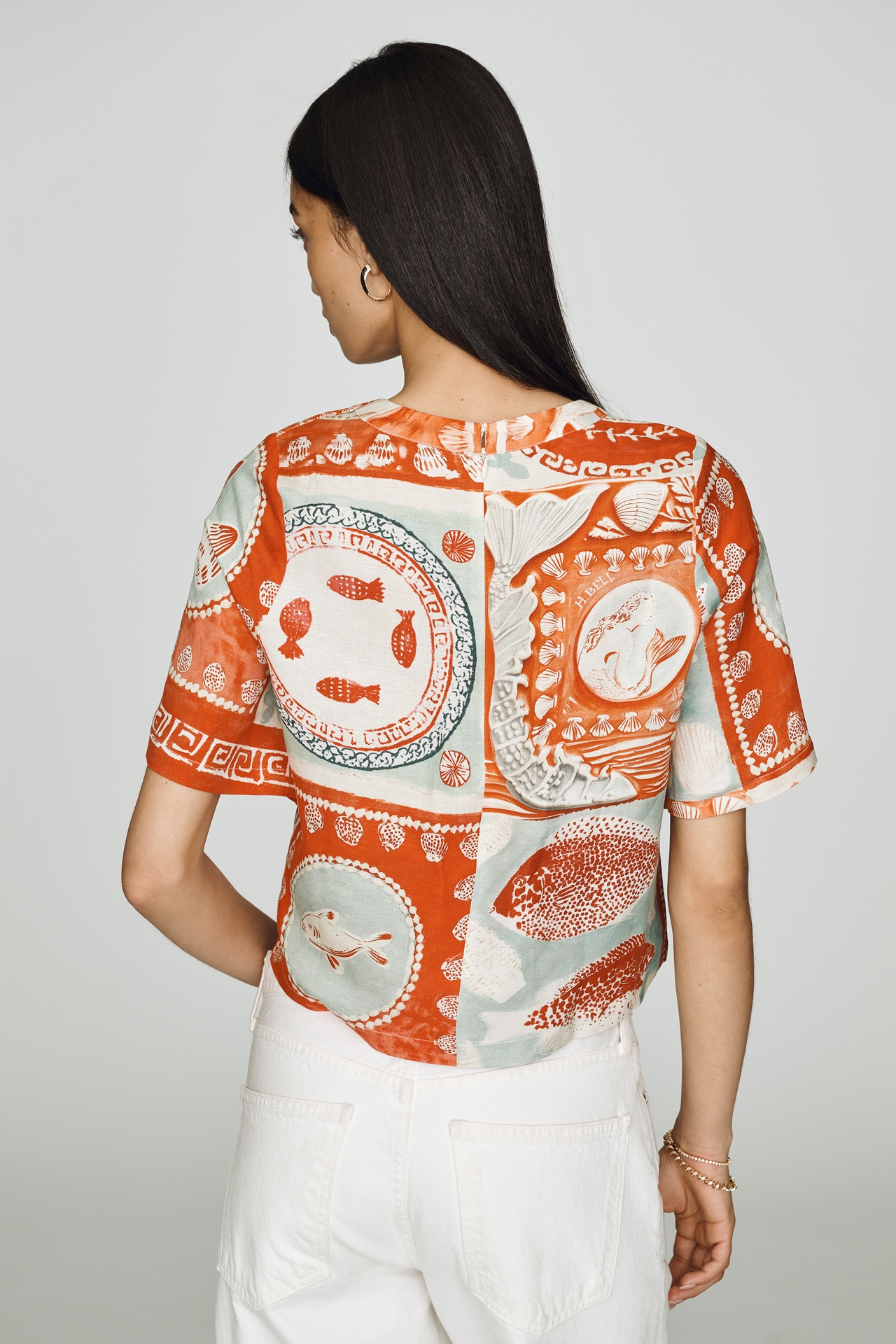 Hunter Bell Maeve Seashell-Print Linen-Blend Top