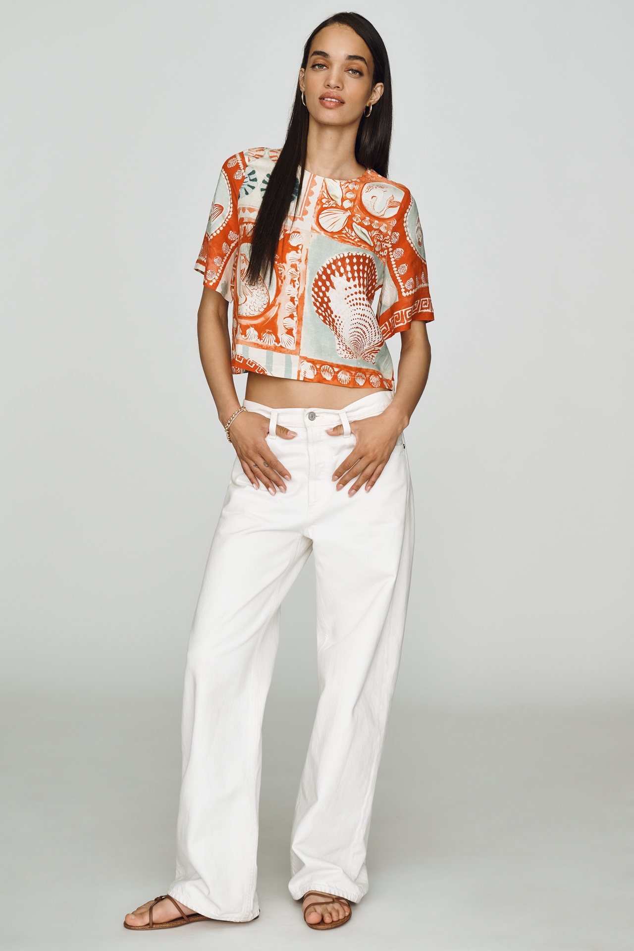 Hunter Bell Maeve Seashell-Print Linen-Blend Top