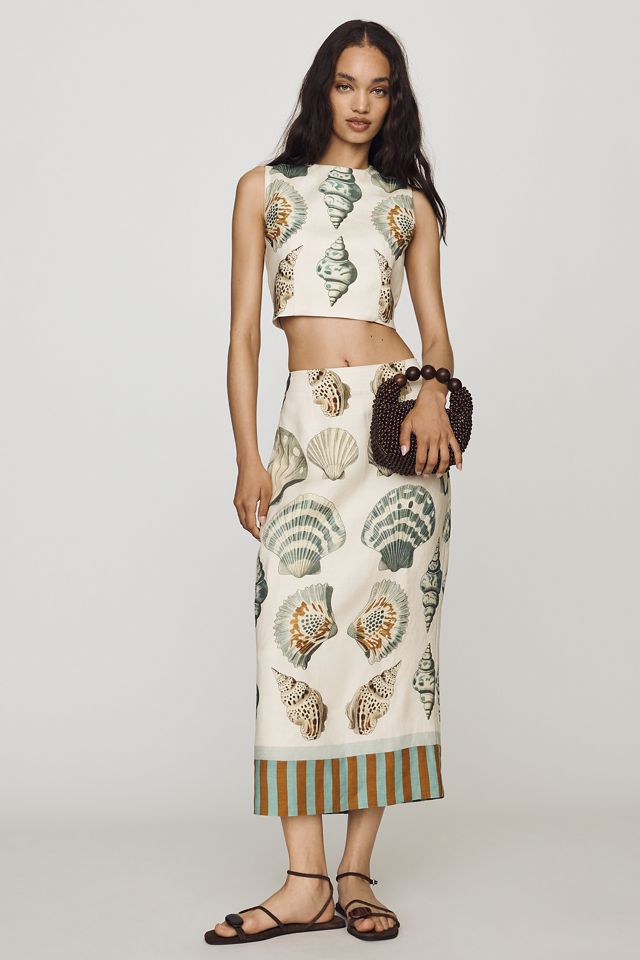 Hunter Bell Royce Shell-Print Linen-Blend Crop Top #2