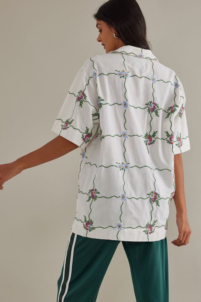 Chemise à manches courtes en coton bio à grands carreaux Damson Madder #1