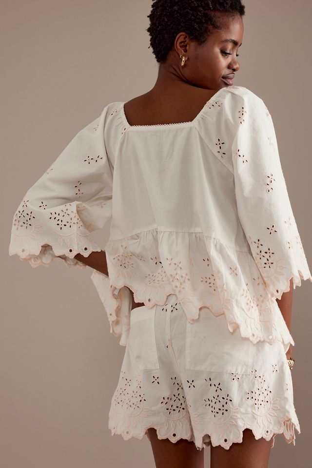 Damson Madder Lana Broderie Tie-Front Blouse | Anthropologie UK