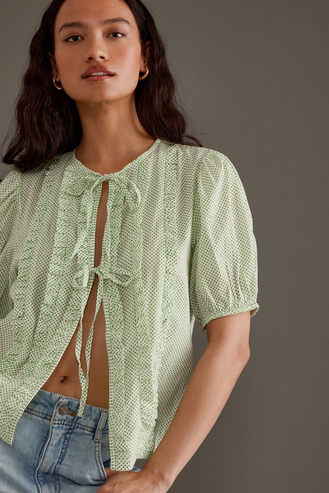 Damson Madder Ines Tie-Front Ruffle Blouse #3