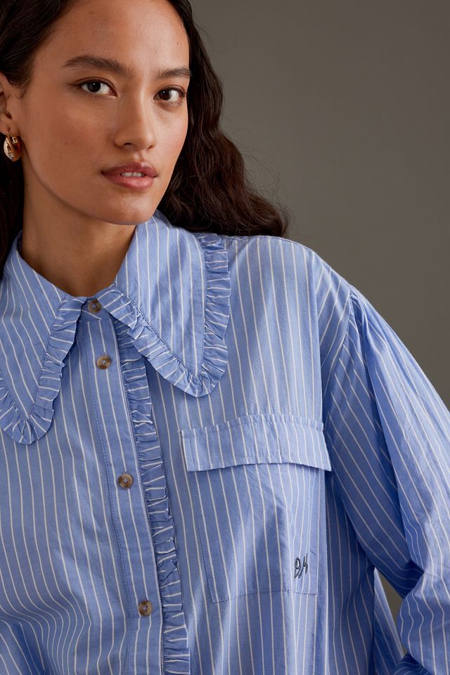 【新品未使用】DAMSON MADDER. ストライプフリルシャツ 長袖 Damson Madder Kendall Long-Sleeve Ruffle Shirt | Anthropologie UK