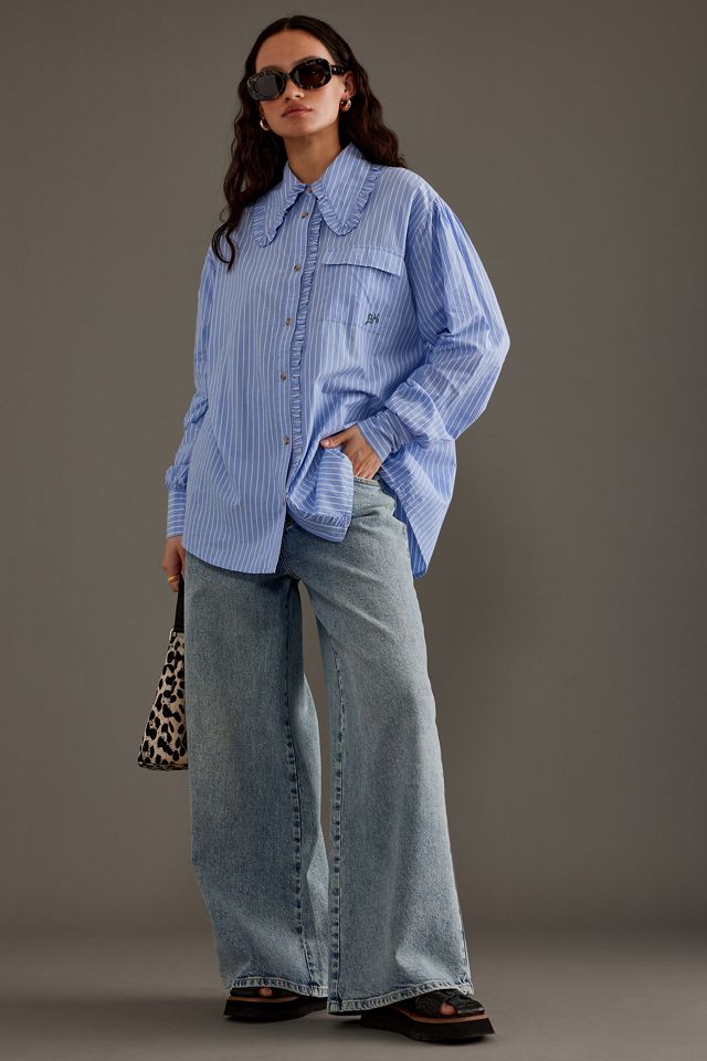 【新品未使用】DAMSON MADDER. ストライプフリルシャツ 長袖 Damson Madder Kendall Long-Sleeve Ruffle Shirt | Anthropologie UK