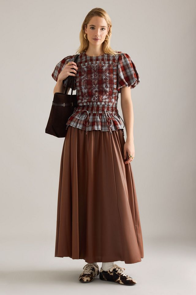 Damson Madder Audrey Puff-Sleeve Check Blouse | Anthropologie UK