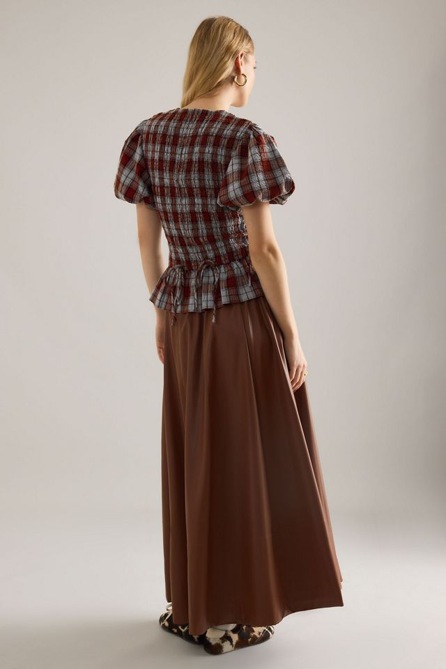 Damson Madder Audrey Puff-Sleeve Check Blouse | Anthropologie UK