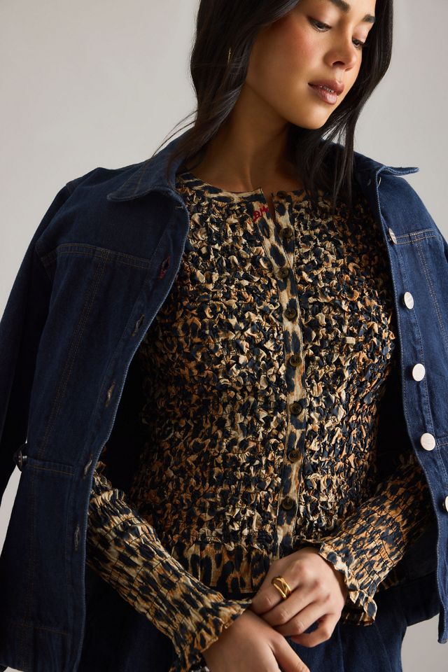 Cárdigan de Popelina de Algodón con Estampado de Leopardo Fruncido Elliana de Damson Madder #4