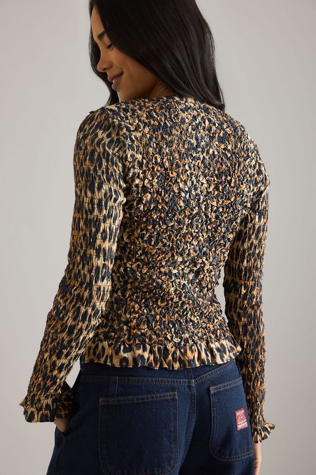 Cárdigan de Popelina de Algodón con Estampado de Leopardo Fruncido Elliana de Damson Madder #1