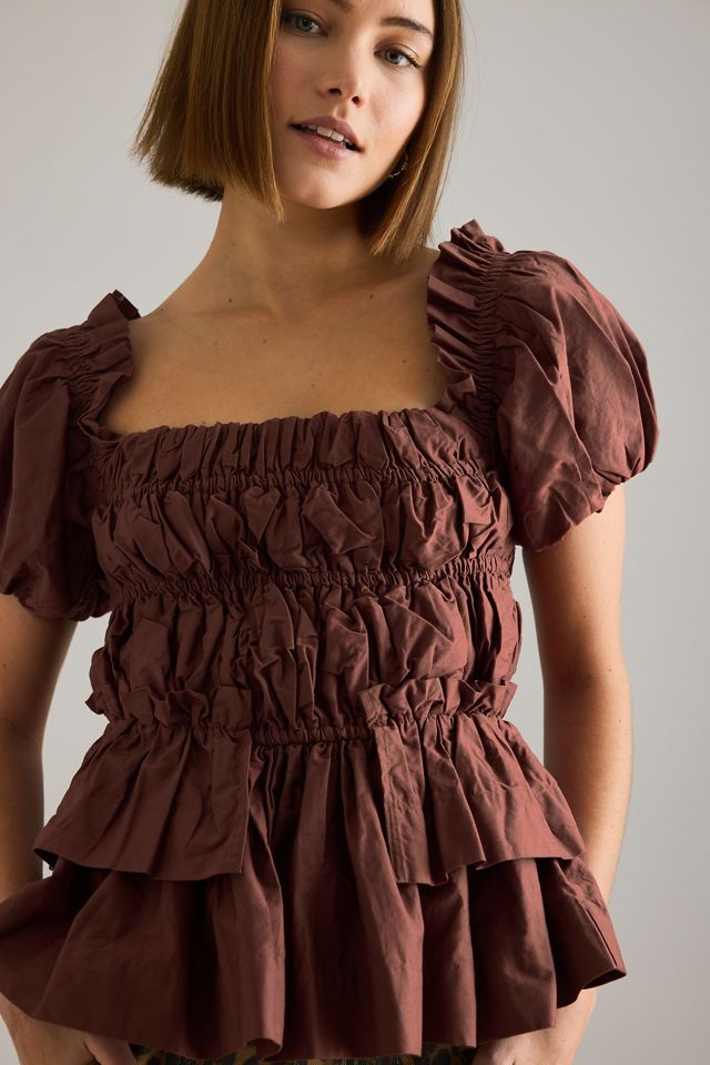 Damson Madder Lyza Ruched Puff-Sleeve Blouse | Anthropologie UK