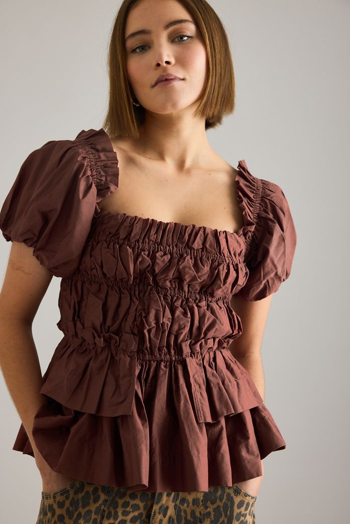Damson Madder Lyza Ruched Puff-Sleeve Blouse