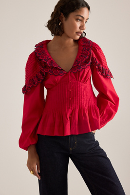Damson Madder Caroline Embroidered Woven Cotton Blouse