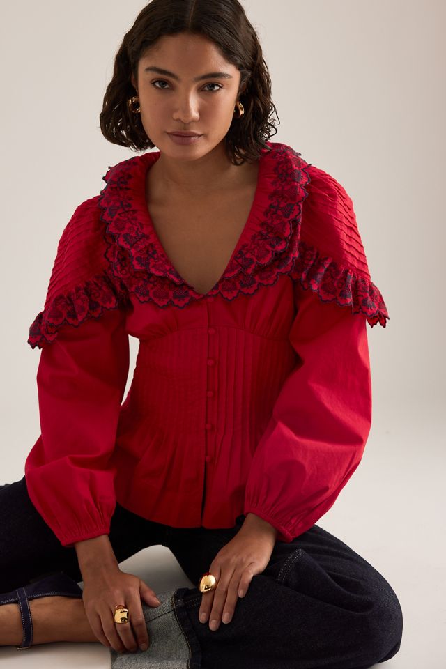 Blouse tissée en coton brodée Caroline Damson Madder #3