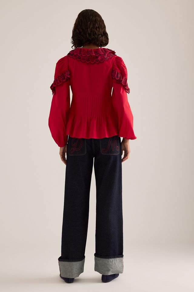 Blouse tissée en coton brodée Caroline Damson Madder #1