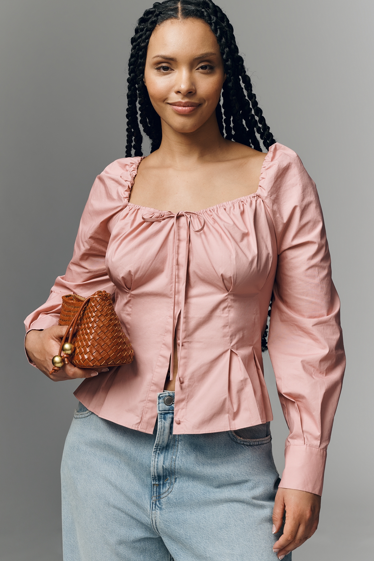 NIA Cloverfield Peplum Long-Sleeve Top