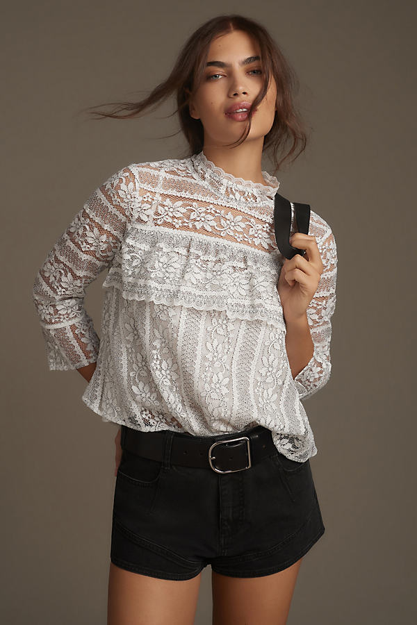 By Anthropologie Mock-Neck Long-Sleeve Lace Top