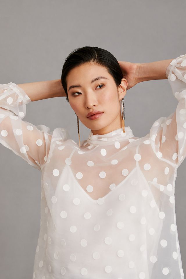 Flat White Sheer Polka-Dot Blouse