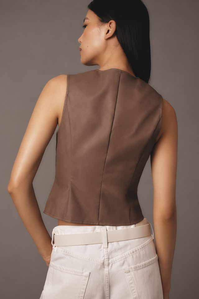 Flat White Faux Leather Vest #3