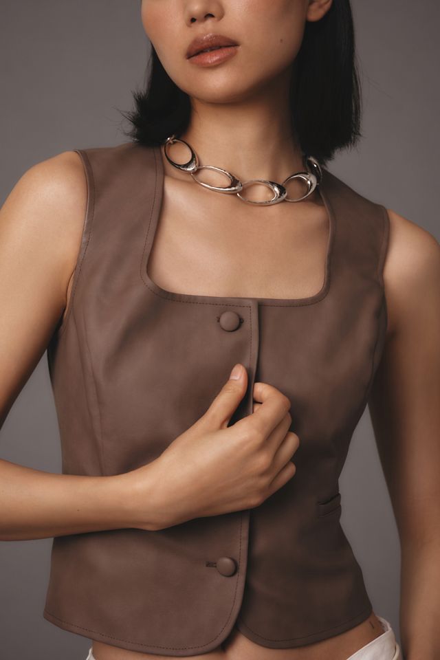 Flat White Faux Leather Vest #4