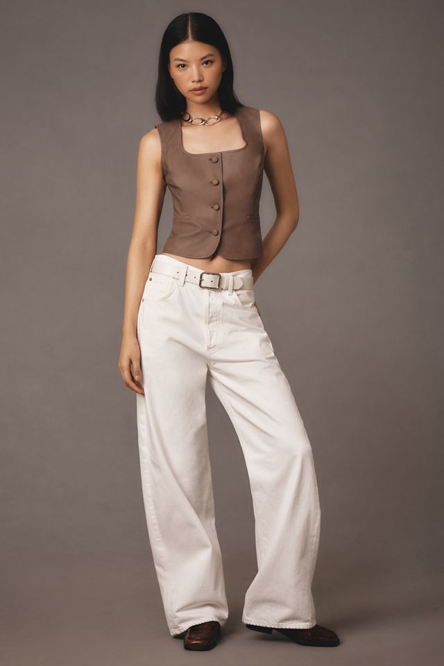 Flat White Faux Leather Vest #5