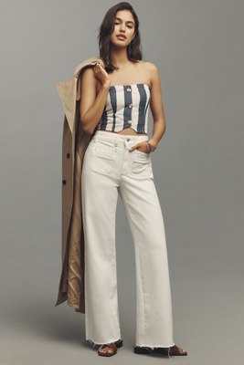 Flat White Strapless Button-Front Crop Top