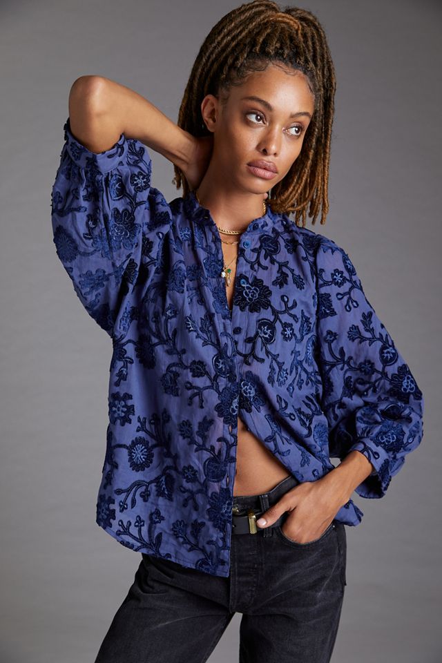 Pilcro Appliqued Velvet Blouse #3