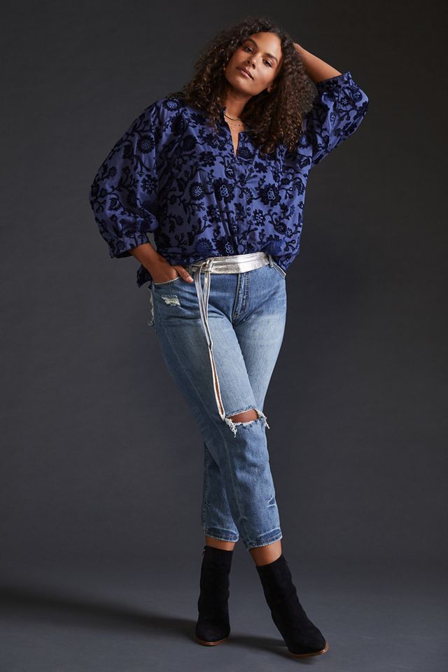 Pilcro Appliqued Velvet Blouse #7
