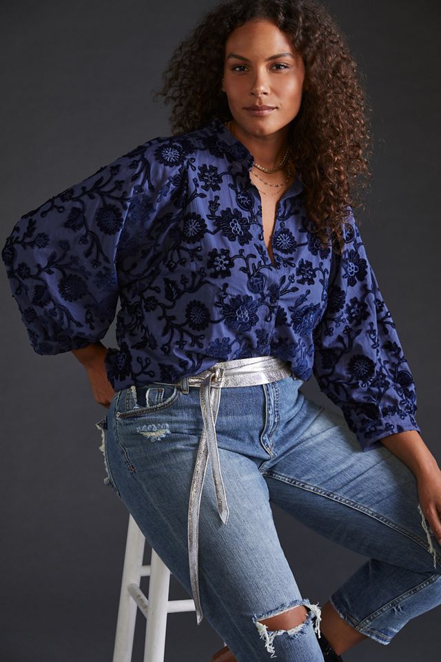 Pilcro Appliqued Velvet Blouse #4