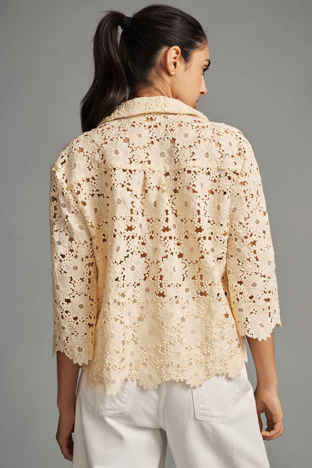 Maeve Lace Half-Sleeve Buttondown Shirt #2