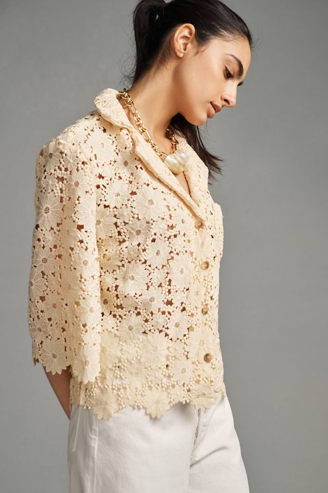 Maeve Lace Half-Sleeve Buttondown Shirt #3