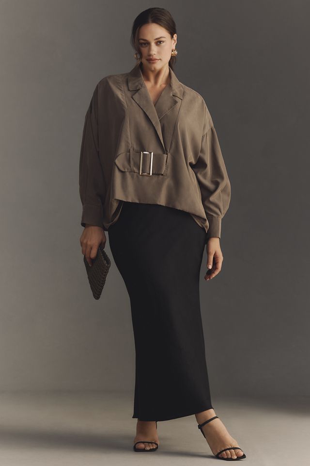 By Anthropologie Long-Sleeve Collared Belted Top #7