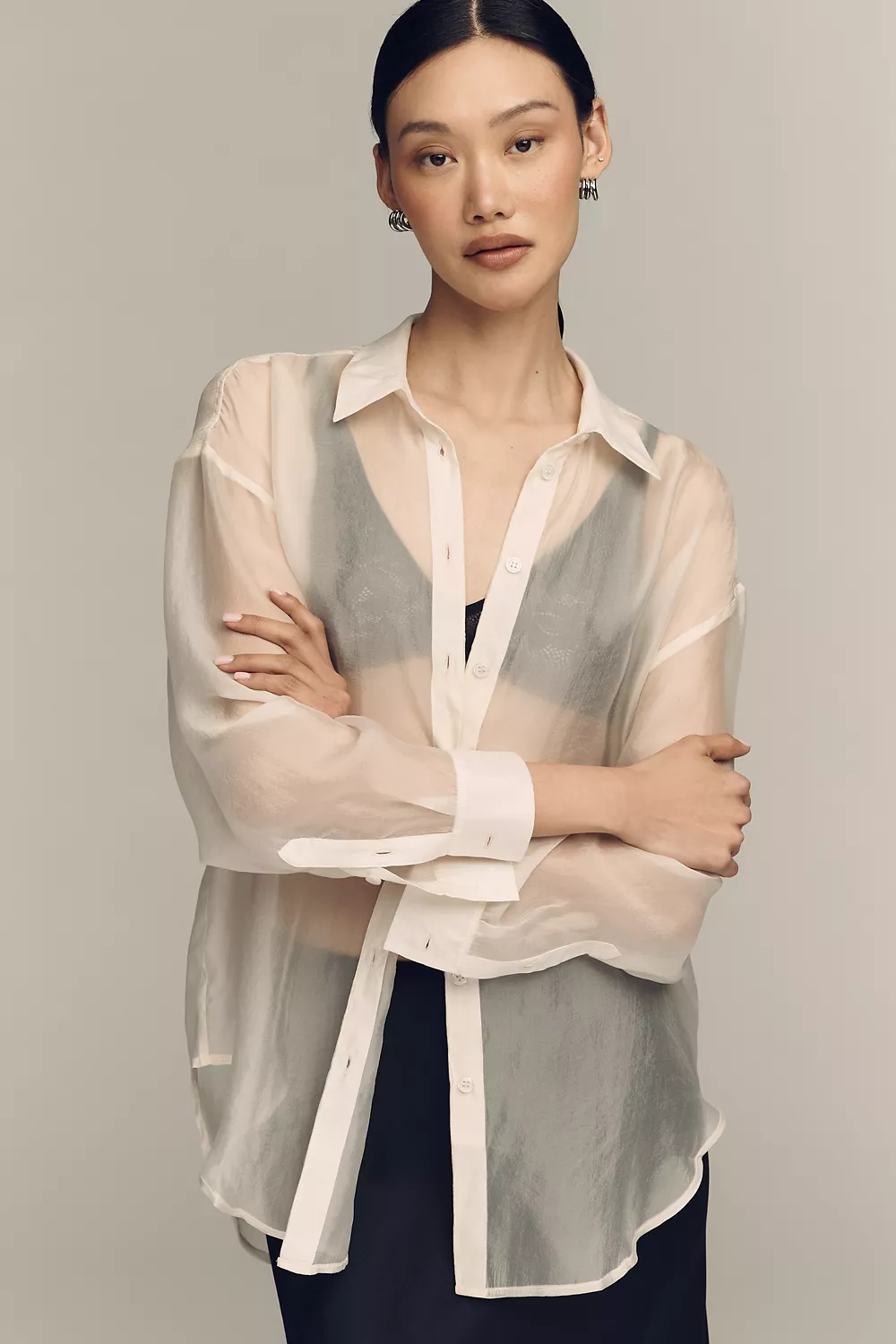 By Anthropologie Sheer Long-Sleeve Buttondown