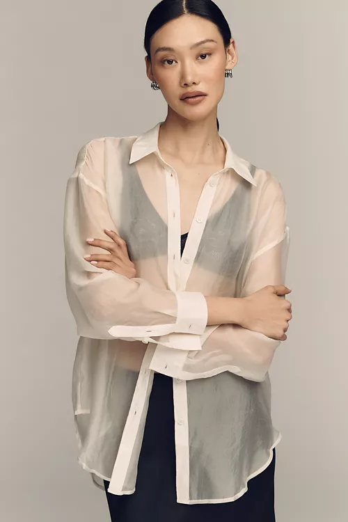 By Anthropologie Sheer Long-Sleeve Buttondown