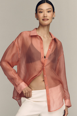 By Anthropologie Sheer Long-Sleeve Buttondown