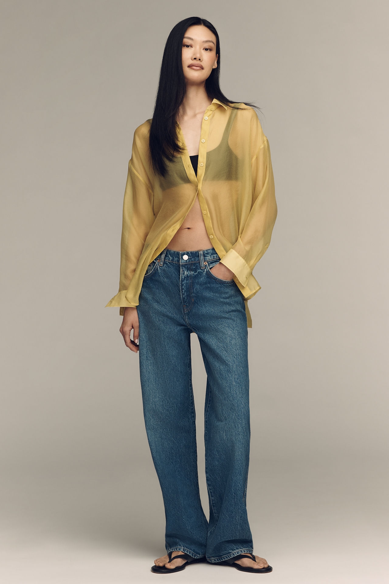 By Anthropologie Sheer Long-Sleeve Buttondown